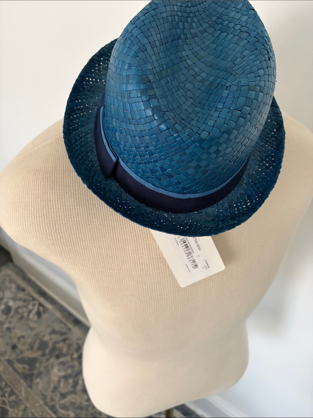 Paul Smith Blue Woven Straw Fedora Hat size large - Picture 3 of 6